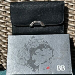Betty Boop Black Leather and Sparkle fabric Clutch Wallet with Silver Accent
